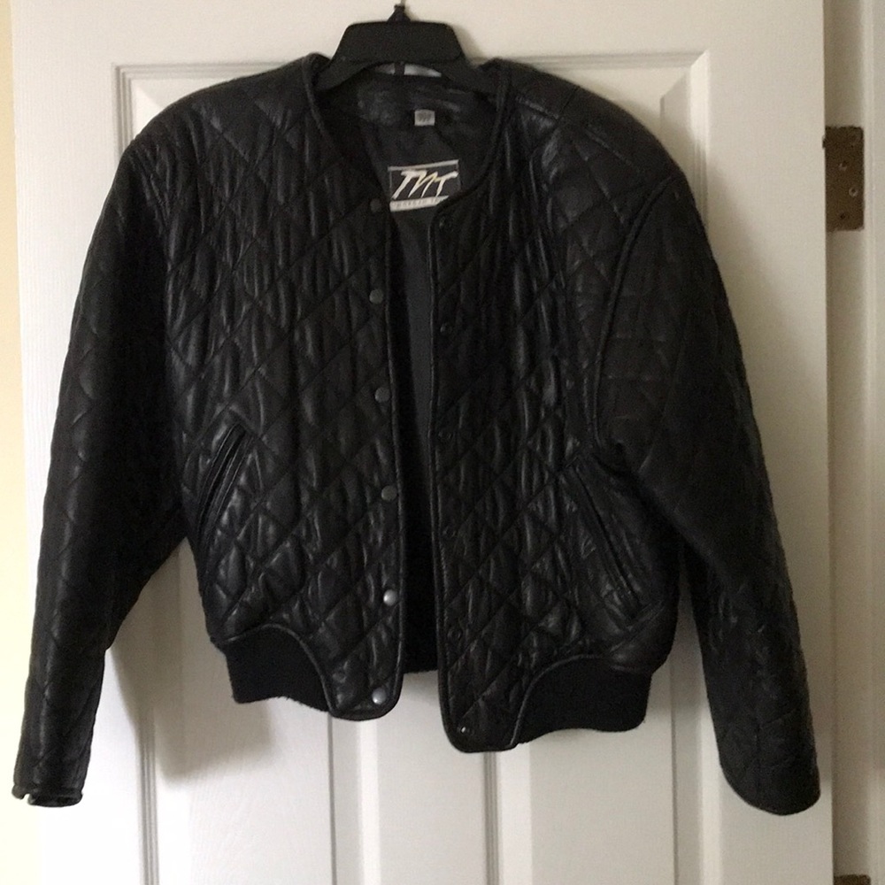 Black quilted leather boomer jacket very soft leather